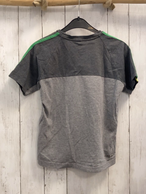 Adidas  T-Shirt Gr. 128  grau hellgrau + gelb hellgrün grüne Streifen 