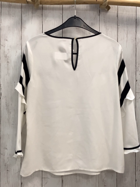 River Island  Bluse  Gr. 158  weiß schwarze Striche Rüschen 