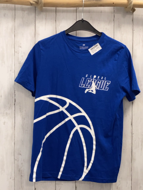 H&M  T-Shirt  Gr. 158  blau weißer Handballer Schrift 