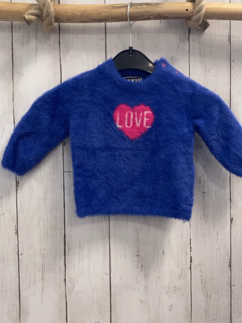 Guess  Pullover  Gr. 68  blau pink Herz mit Schrift Strick flusig 