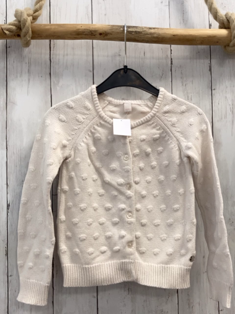 Esprit  Strickjacke  Gr. 104  weiß Noppen hellblaue Aufnäher mit weißen Punkten 
