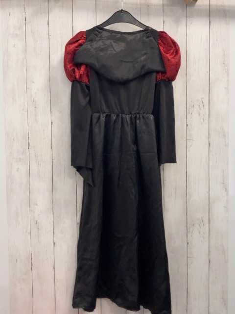   Karnevalkostüm  Gr. 128  schwarz rotes Hexenkleid mit schwarzen Spinnennetzen und Spinnen  + silber Glitzerbund 