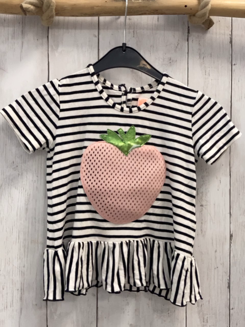 WopCapow  T-Shirt  Gr. 98  weiß schwarze Streifen rosa Erdbeere 