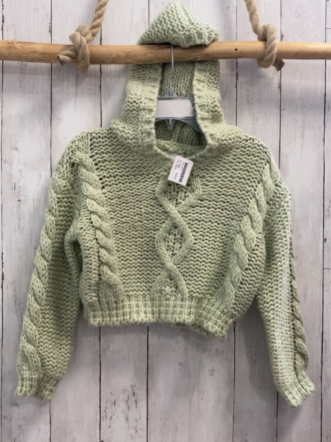 Zara  Pullover  Gr. 128  hellgrün Strick Zöpfe Kapuze kurz geschnitten