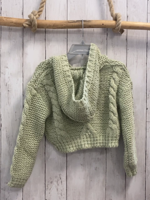 Zara  Pullover  Gr. 128  hellgrün Strick Zöpfe Kapuze kurz geschnitten
