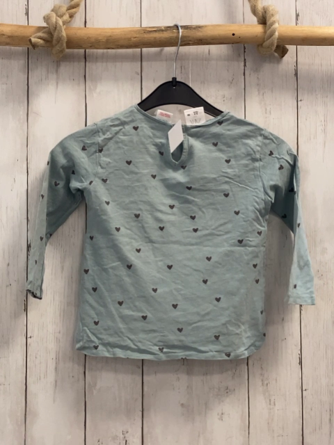 Zara  Langarmshirt  Gr. 98  mint graue Herzen rosa Glitzerschrift 