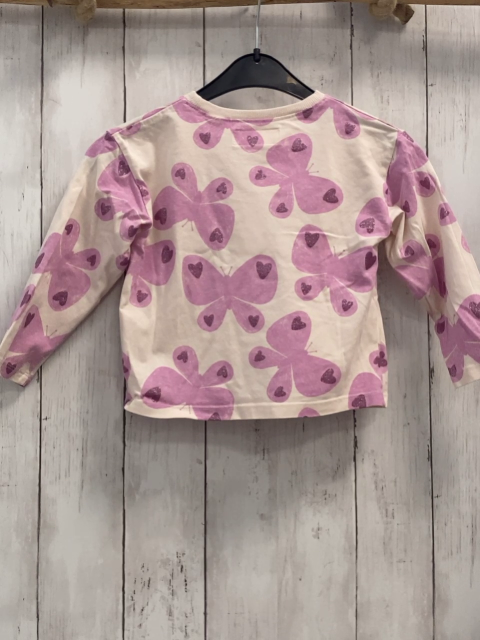 Zara  Langarmshirt  Gr. 98  beige lavendel Schmetterlinge mit Glitzerherzen 