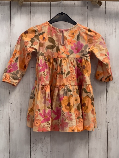 Next  Kleid  Gr. 92  beige orange rost pink oliv Blumen + Blätter 