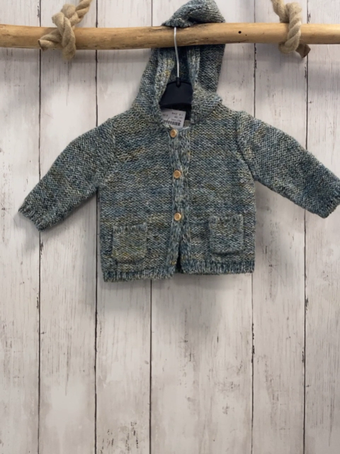 Zara  Strickjacke  Gr. 68  hellblau weiß ocker meliert Kapuze 