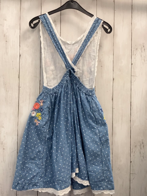 Mini Boden  Kleid  Gr. 140  blau Jeans gestickte Blumen weiße Punkte 