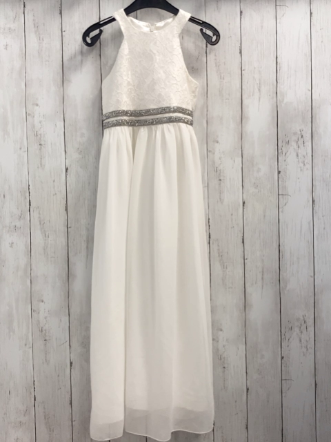   Kleid  Gr. 128  weißes Oberteil mit Stickerei silber Glitzergürtelstreifen 2 lagiger Rock