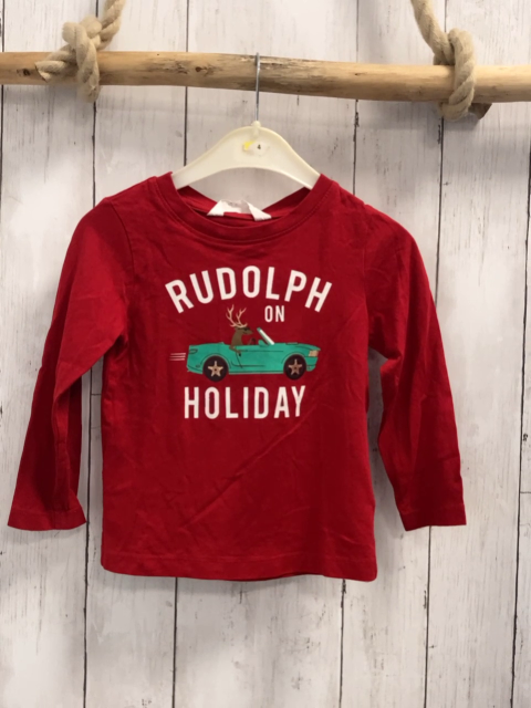 H&M  Langarmshirt  Gr. 92  rot weiße Schrift Rudolph im grünen Auto 
