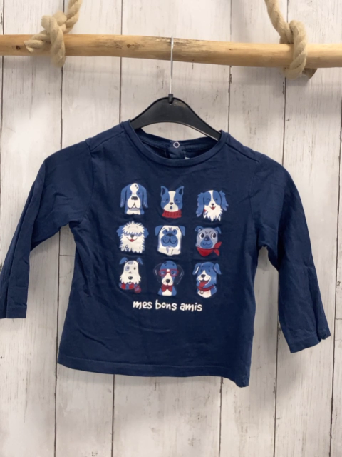   Langarmshirt  Gr. 92  blau Hunde Schrift 