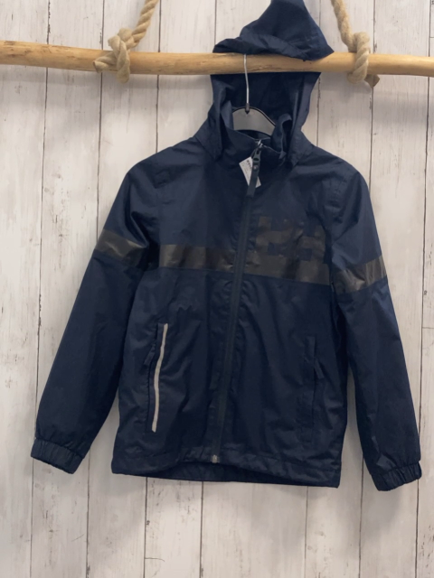 Helly Hansen  Regenjacke  Gr. 128  blau schwarzer Streifen + schwarze Schrift 