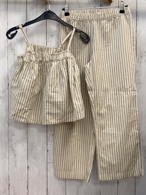 2tlg H&M Sommerbluse + Hose  Gr. 140  beige graue Streifen 