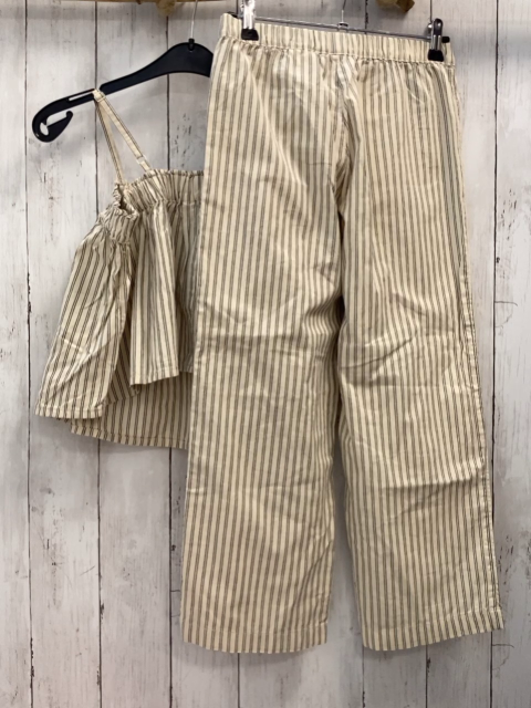 2tlg H&M Sommerbluse + Hose  Gr. 140  beige graue Streifen 