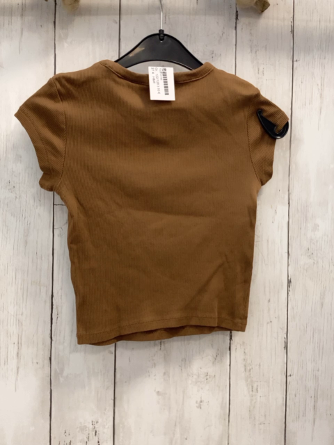 H&M  T-Shirt  Gr. 122/128  braun Rippen Stitch Blume 