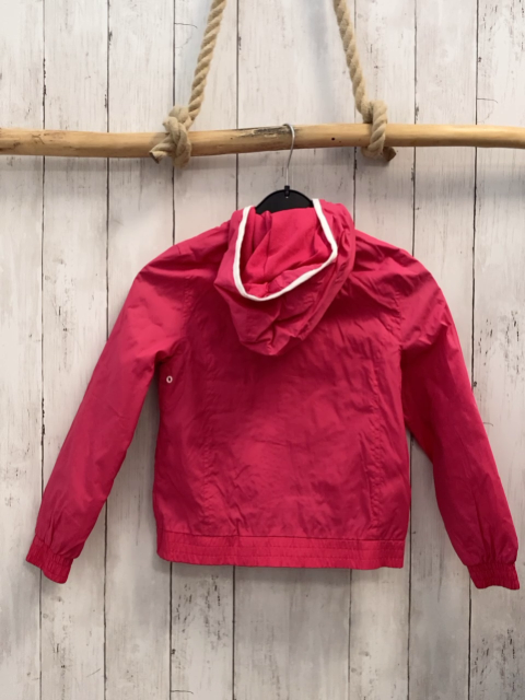   Regenjacke  Gr. 134  pink weißer Reißverschluss Kapuze 