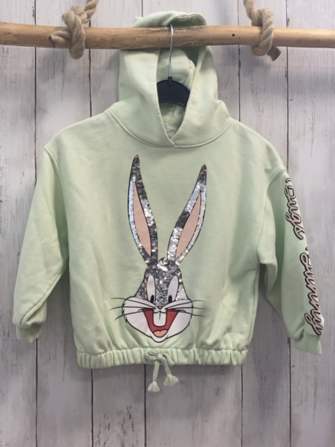 Zara  Pullover  Gr. 116  mint Kapuze Hasenkopf mit silber Pailetten