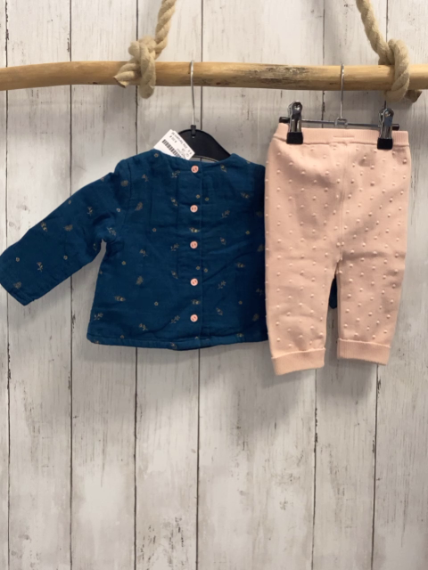 2tlg Sergent Major  Bluse + Leggings  Gr. 68  blau goldene Blätter + rosa Struktur blaue Scheife 