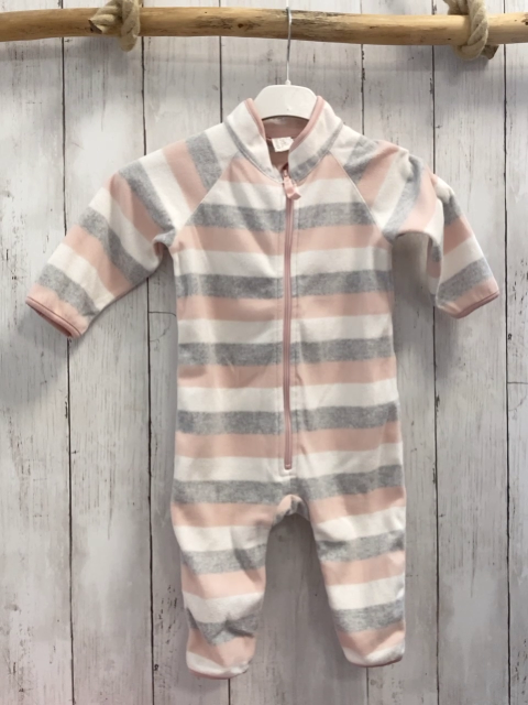 H&M Fleeceoverall Gr. 74  weiß grau rosa gestreift