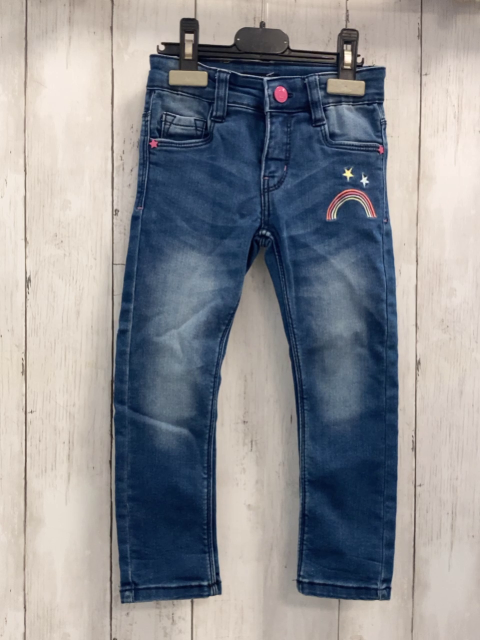 blue seven Hose Gr. 98  blau Jeans Bund verstellbar pink Knopf Stickerei