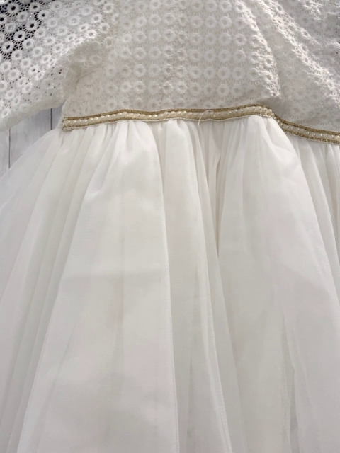 2tlg Gala Strickjacke + Kleid  Gr. 74  weiß Spitze goldenes Glitzerband Tüllrock