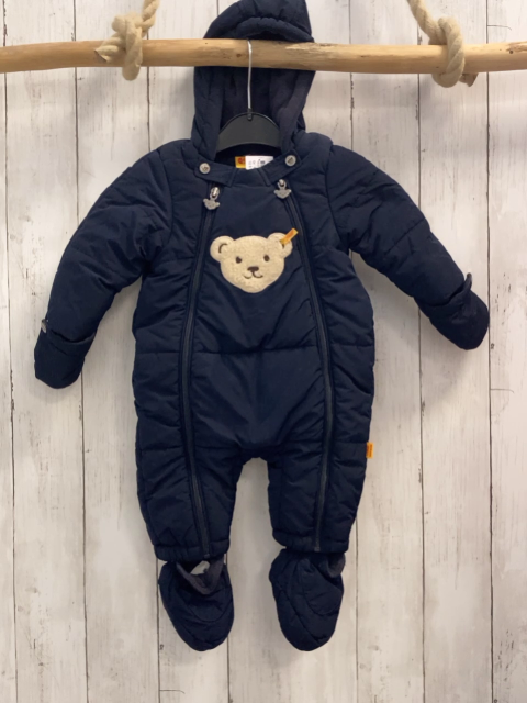2tlg Steiff Schneeoverall + Schuhe Gr. 62  dunkelblau Bärenkopf