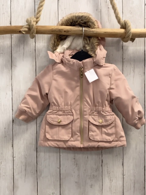 H&M Jacke Gr. 68  rosa goldener Reißverschluss Fellbund an Kapuze