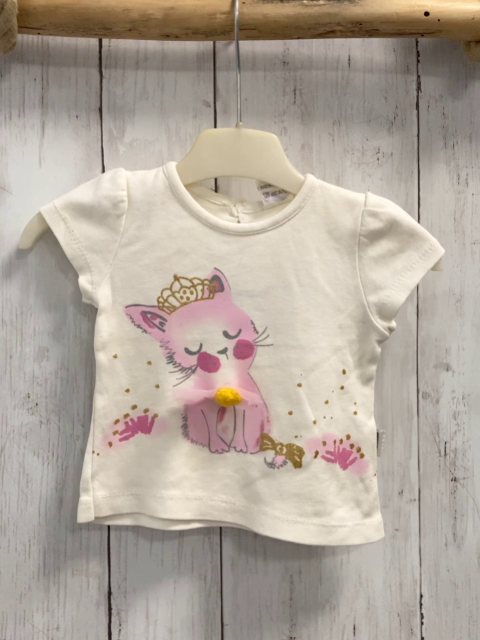   T-Shirt  Gr. 74  creme rosa Katze mit goldener Krone 