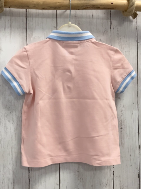 Lacoste  T-Shirt  Gr. 104  rosa hellblau weiß gestreifter Kragen + Ärmelsaum 
