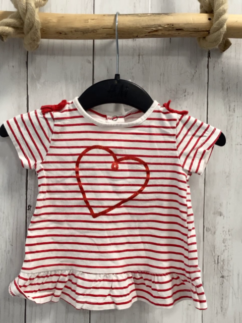   T-Shirt  Gr. 68  weiß rote Streifen Glitzerherz 