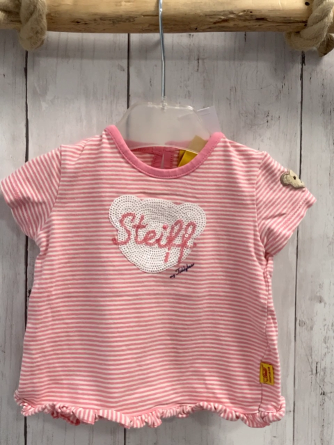 Steiff  T-Shirt  Gr. 62  rosa weiße Streifen Pailettenbärenkopf 