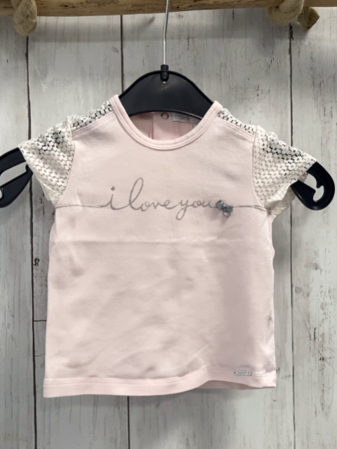 Gymp  T-Shirt  Gr. 68  rosa graue Schrift transparente Ärmel mit Blumensickerei