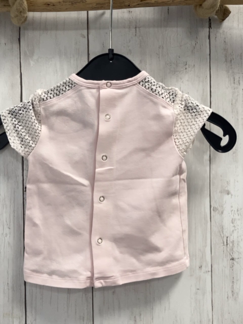 Gymp  T-Shirt  Gr. 68  rosa graue Schrift transparente Ärmel mit Blumensickerei