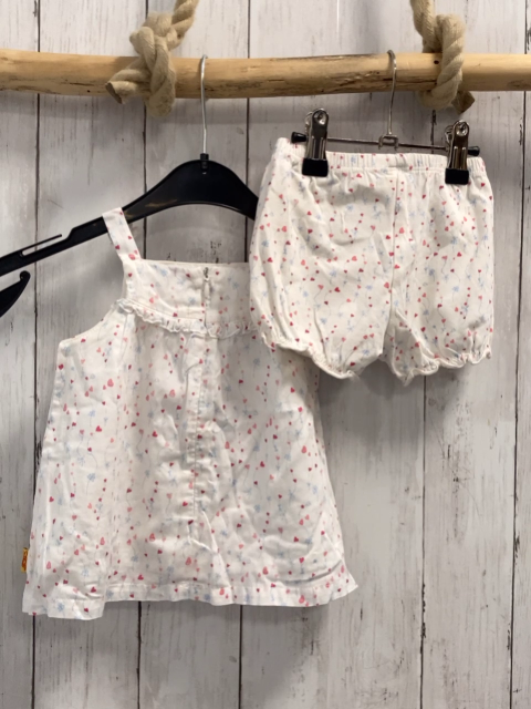 2tlg Steiff  Kleid + Höschen  Gr. 68  weiß rote Herzen hellblaue Schleifen 