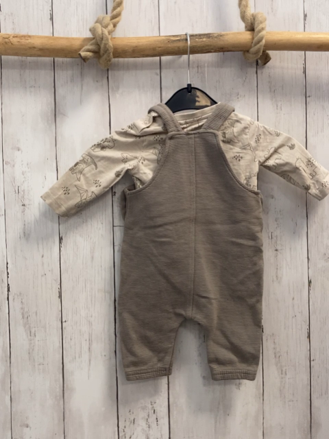 2tlg  Langarmshirt + Latzhose  Gr. 68  beige Dinos + grau Rippen 