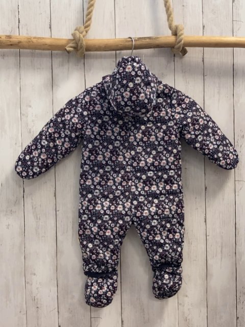 2tlg Steiff  Winteroverall + Schühchen  Gr. 62  dunkelblau Blumen Kapuze Plüschbärenkopf 