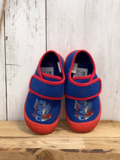   Hausschuhe  Gr. 24  blau roter Bund Schrift 