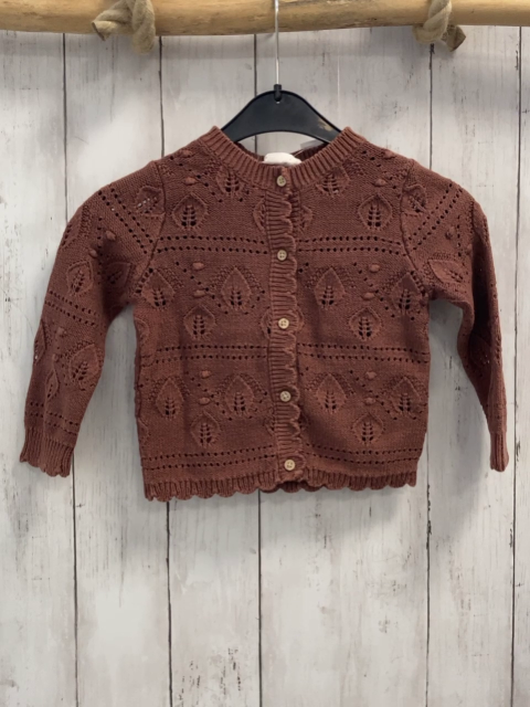   Strickjacke  Gr. 86  braun Blätter Lochmuster 
