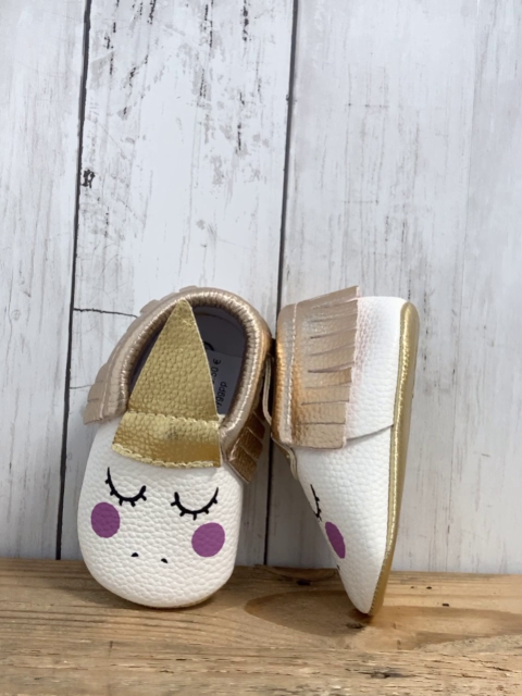 myggpp Lauflernschuhe Gr. 3M  weiß gold Einhorngesicht