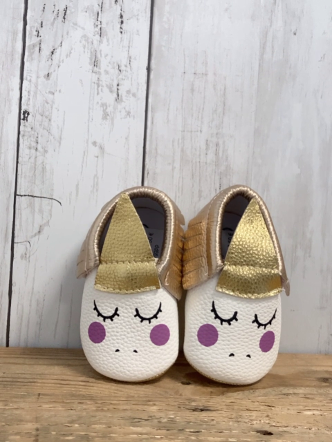 myggpp Lauflernschuhe Gr. 3M  weiß gold Einhorngesicht