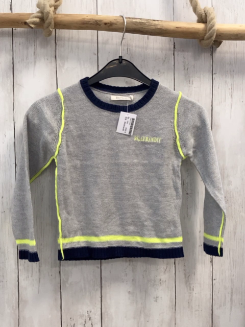 Billybrandit Pullover Gr. 104  grau blauer Bund + gelbe Streifen Strick