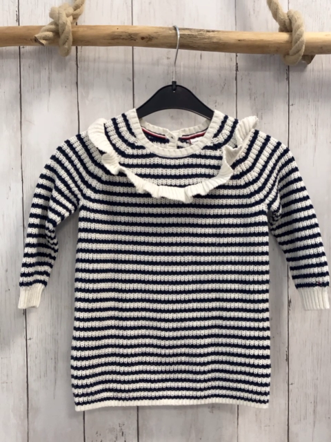 Tommy Hilfiger Pullover Gr. 92  weiß blau gestreift Strick Rüsschenkragen