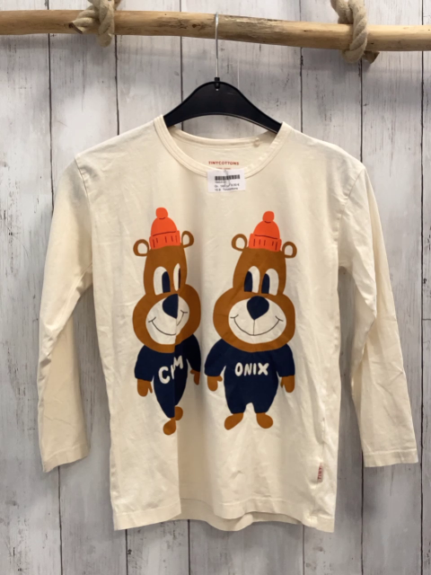 Tinycottons Langarmshirt Gr. 140  beige Bären mit orange Mützen