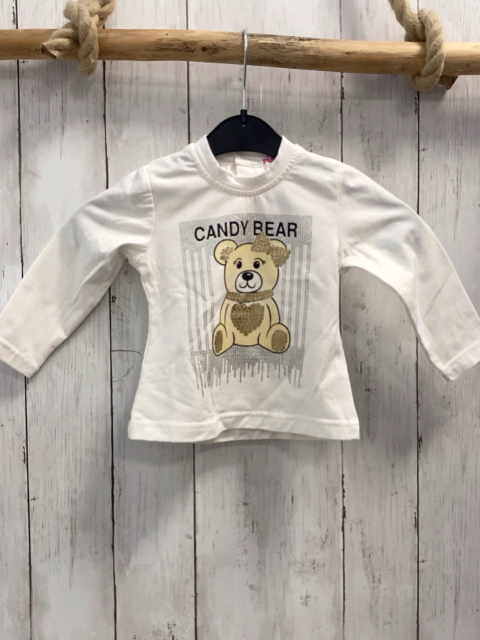 Funky Langarmshirt Gr. 74  weiß Bär silber Glitzerstreifen