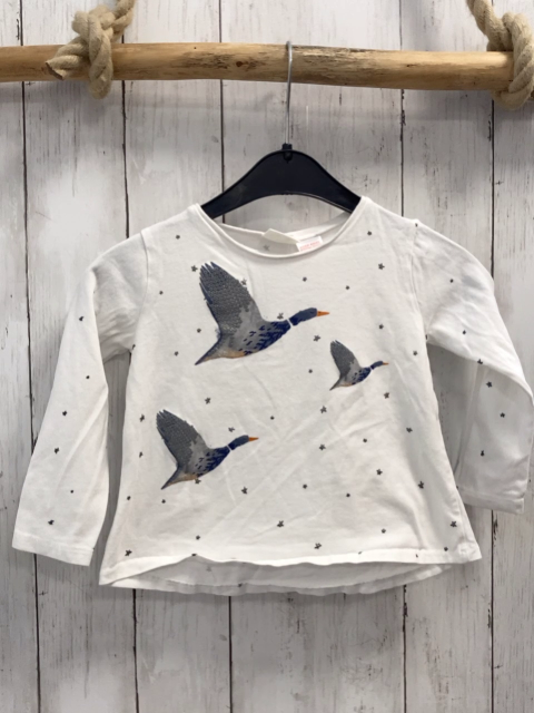 zara Langarmshirt Gr. 104  weiß Gänse mit Glitzerflügeln