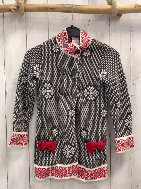 Tahari Strickjacke Gr. 116  grau weiß rot gemustert