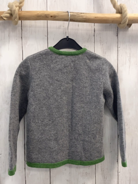 Stassny Salzburg Strickjacke Gr. 104  grau grüner Bund 100% Merinowolle