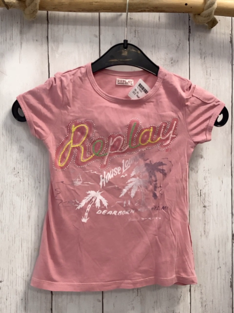 Replay  T-Shirt  Gr. 92  rosa Schrift mit silber Steinen Palmen